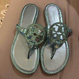 Tory Burch Miller teal sandals embossed new size 7.5
